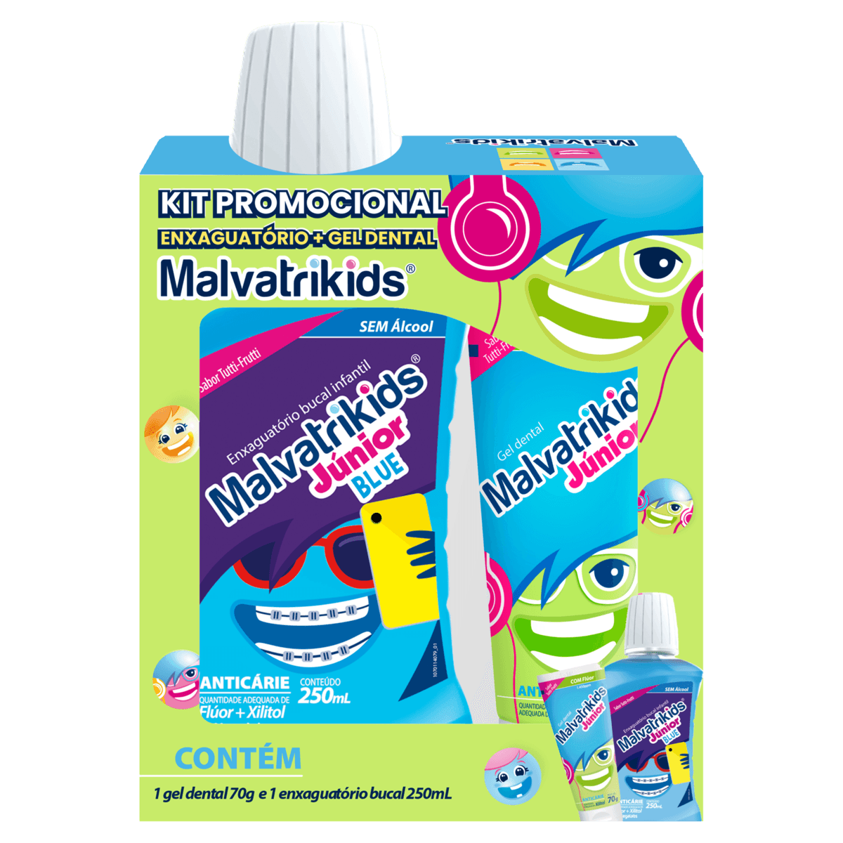 Kit Enxaguante Bucal 250ml + Gel Dental 70g Infantil +6 Anos