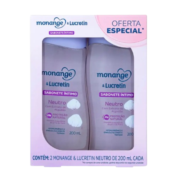 Kit Sabonete Líquido Íntimo Monange c/ 2 Unidades de 200ml Cada - Diversos