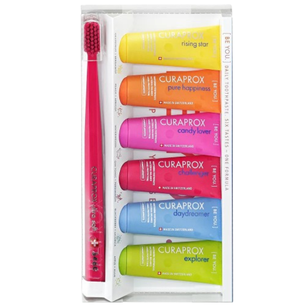 Kit Curaprox Be You Escova Ultra Soft + 6 Mini Pastas Sabores Diversos