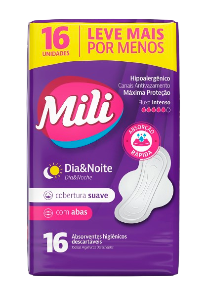 Absorvente Mili Dia&Noite - Suave c/ Abas 16 Unid.