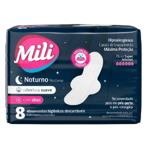 Absorvente Mili Noturno - Suave c/ Abas 8 Unid.
