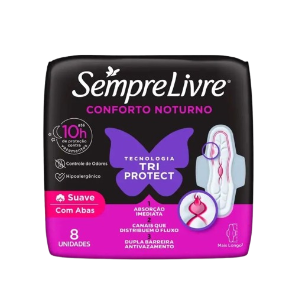 Absorvente Sempre Livre Noturno - Suave c/ Abas 8 Unid.