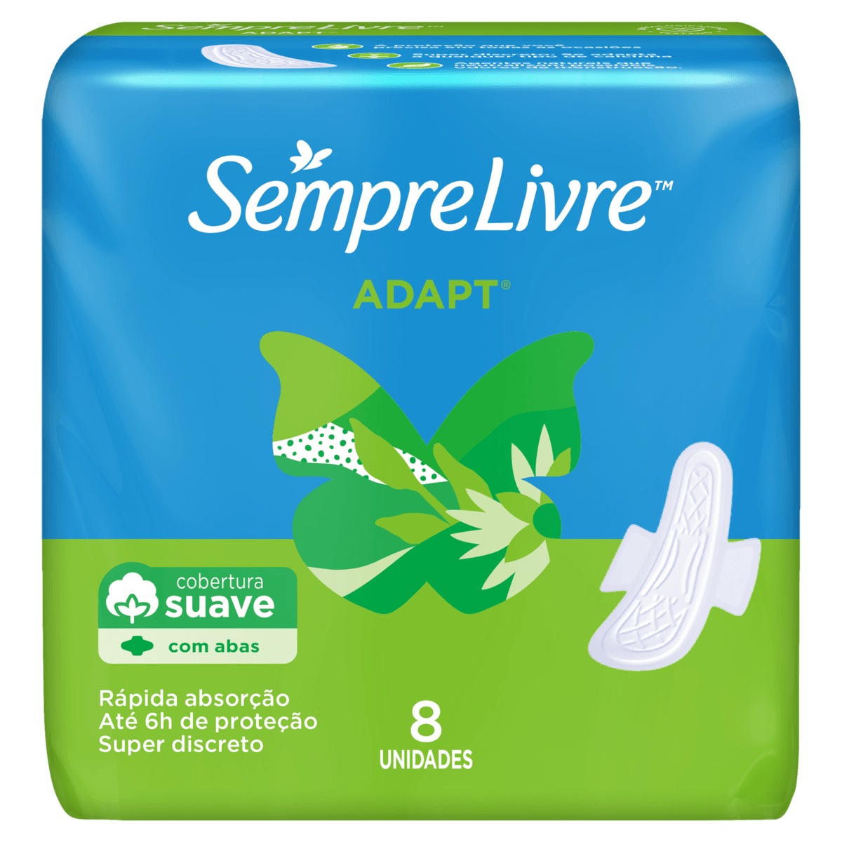Absorvente Sempre Livre Adapt - Suave c/ Abas 8 Unid.