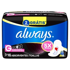 Absorvente Always - Tamanho G Suave c/ Abas 16 Unid.