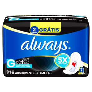 Absorvente Always - Tamanho G Seco c/ Abas 16 Unid.