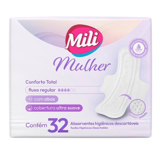 Absorvente Mili Mulher Conforto Total - Ultra Suave c/ Abas 32 Unid.
