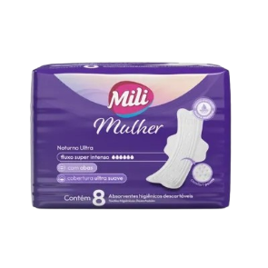 Absorvente Mili Mulher Noturno - Ultra Suave c/ Abas 8 Unid.