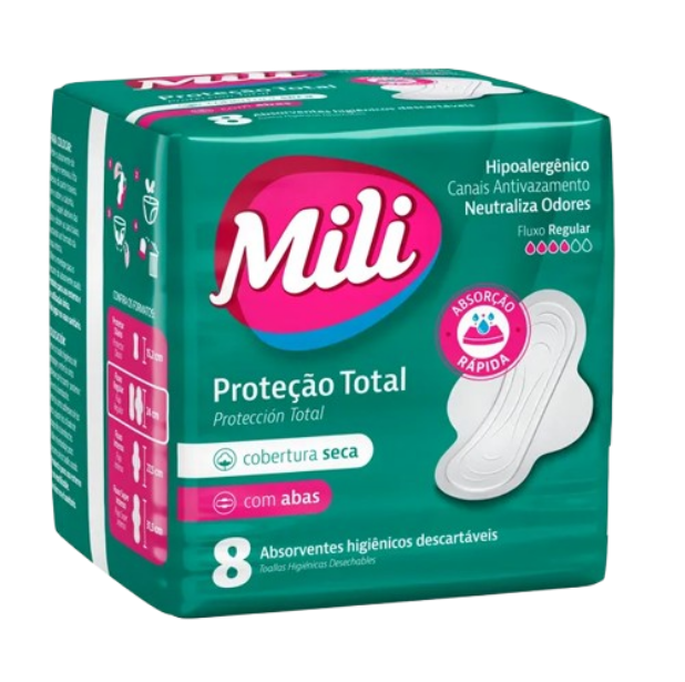 Absorvente Mili Proteção Total - Seco c/ Abas 8 Unid.