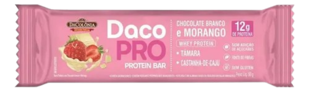 Barra de Proteína Daco Pro - Chocolate Branco e Morango 12g de Proteína