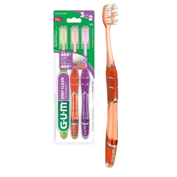 Kit Escova Dental GUM - Deep Clean Macia 3 Unid. Cores Diversas