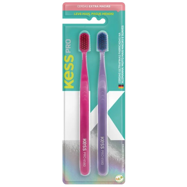 Kit Escova Dental Kess Pro - Extra Macia 2 Unid. Cores Diversas