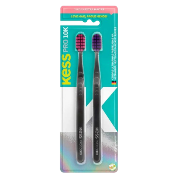 Kit Escova Dental Kess Pro 10K - Extra Macia 2 Unid. Cores Diversas