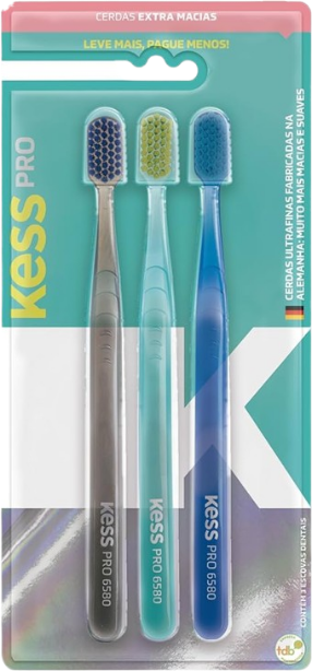 Kit Escova Dental Kess Pro - Extra Macia 3 Unid. Cores Diversas