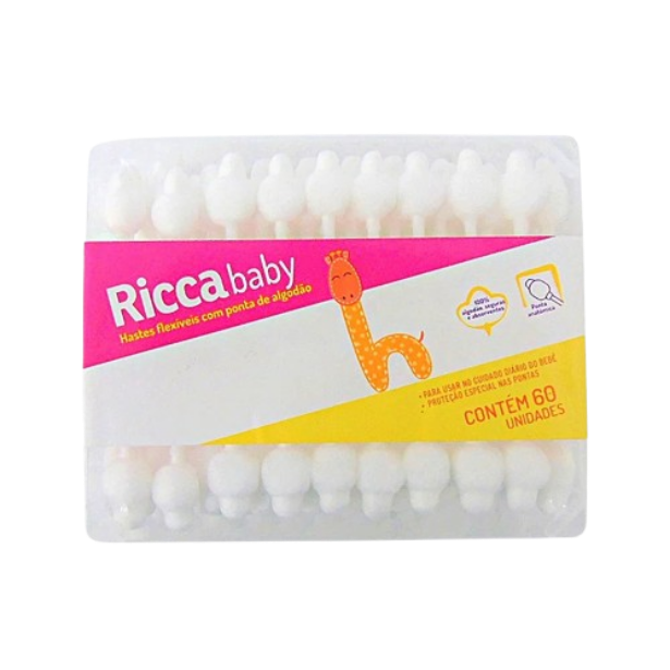 Hastes Flexíveis com Ponta de Algodão Ricca Baby c/60 Unid.