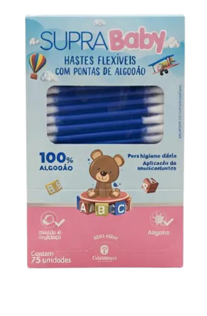 Hastes Flexíveis com Ponta de Algodão Supra Baby c/75 Unid.