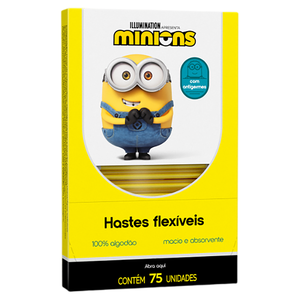 Hastes Flexíveis com Ponta de Algodão Minions c/75 Unid.