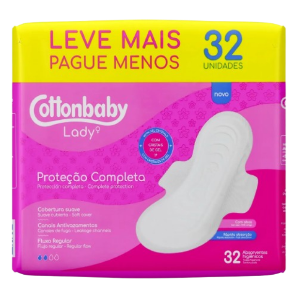 Absorvente Cottonbaby Lady - Proteção c/ Abas 32 Unid.