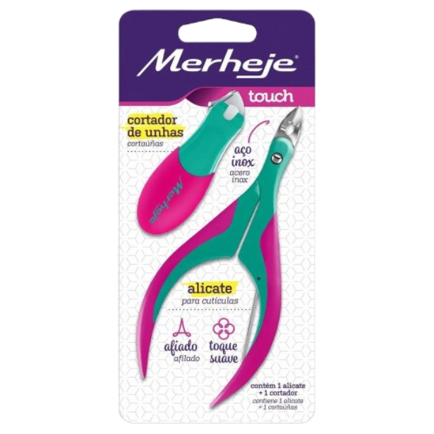 Kit Alicate para Cutículas + Cortador de Unhas Merheje Touch Super